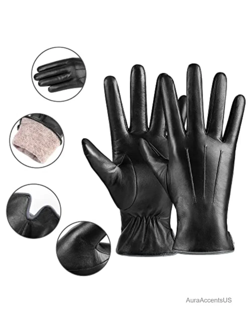 Winter Leather Gloves for Women, Warm Wool Lining, Touchscreen Texting